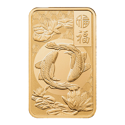 A picture of a 5g Good Luck Gold Bar - Koi Fish